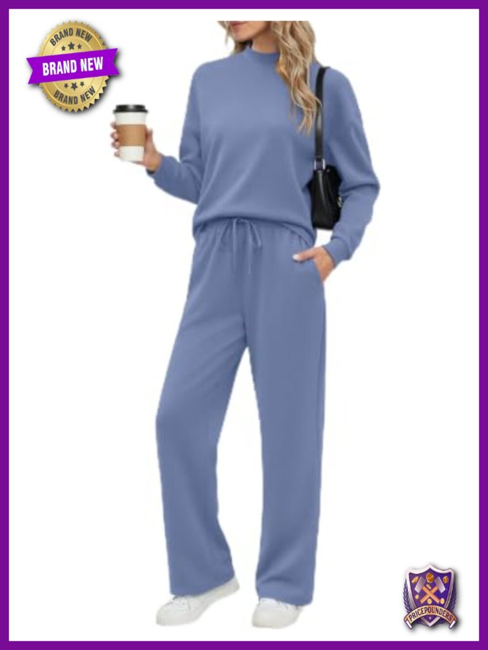 Spacer Fabric Two Piece Set Mock Neck Top & Wide Leg Pants with Pockets